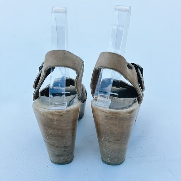No. 6 Woven Leather Wooden Clogs Heels Sandal Beige 7 Tan Natural 37 Ankle Strap - Picture 8 of 14
